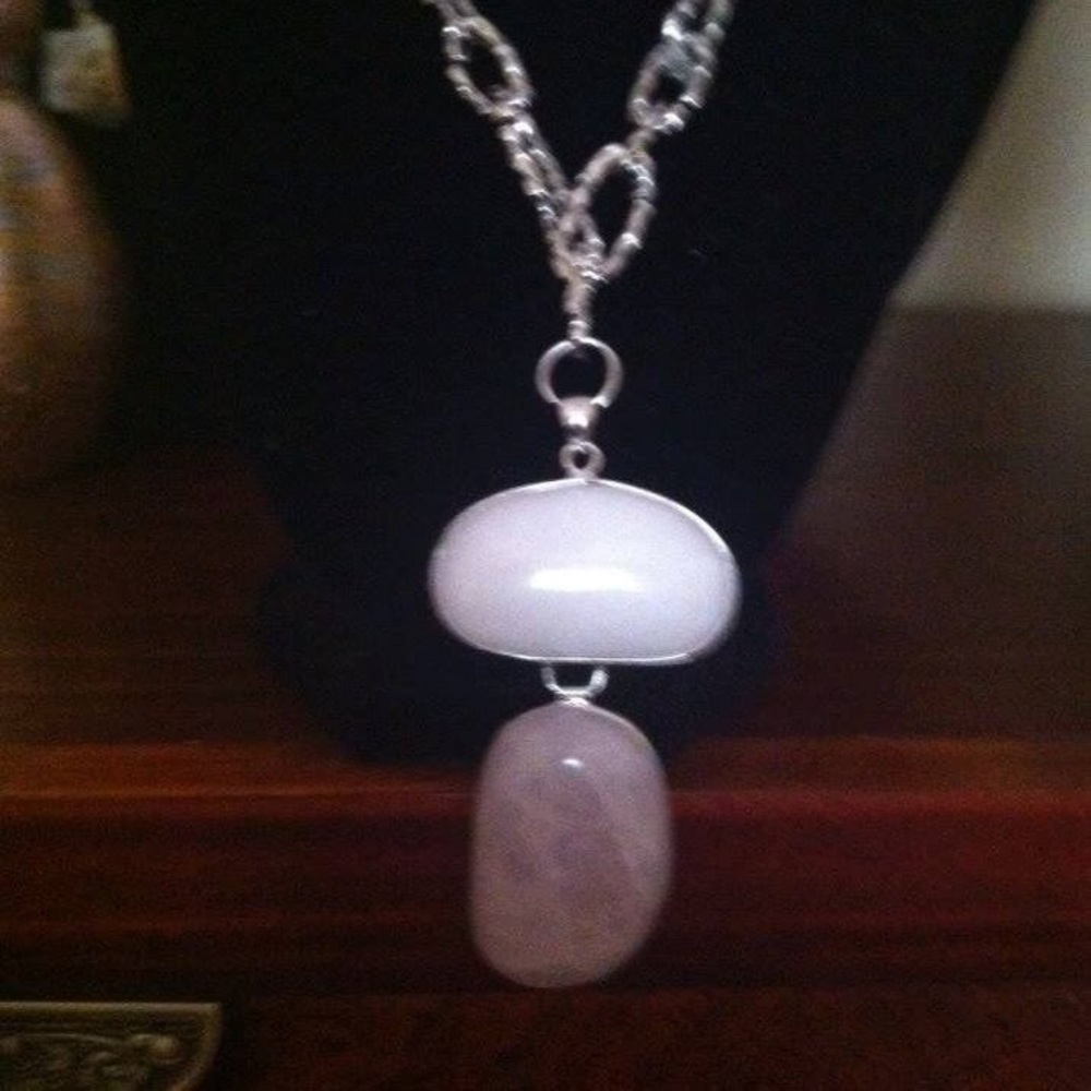 Pink and White Quartz Silver Linked Chain Necklace